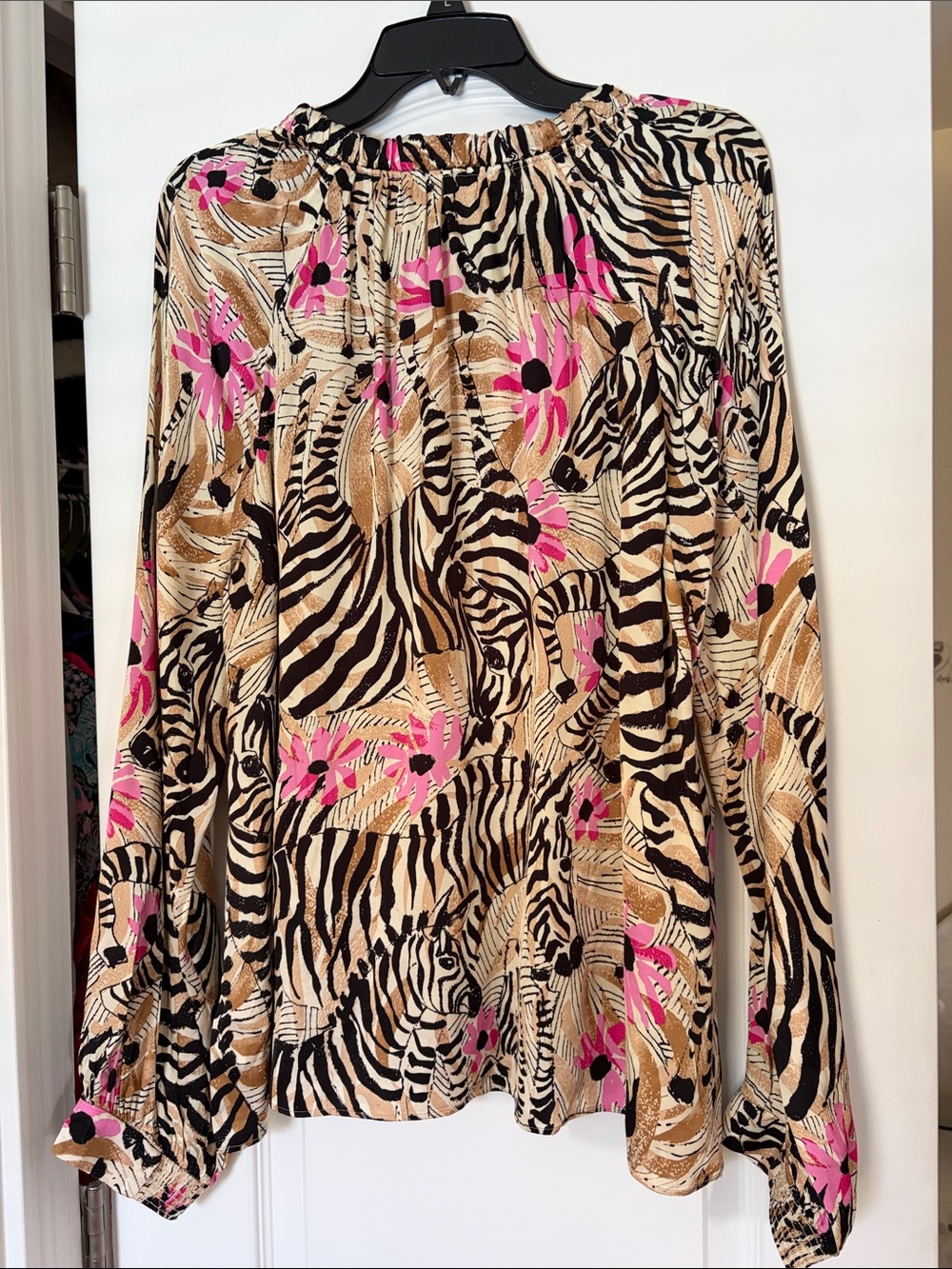 Lilly Pulitzer Tan, Black & Pink Zebra-Print Floral Blouse - Picture 4 of 5